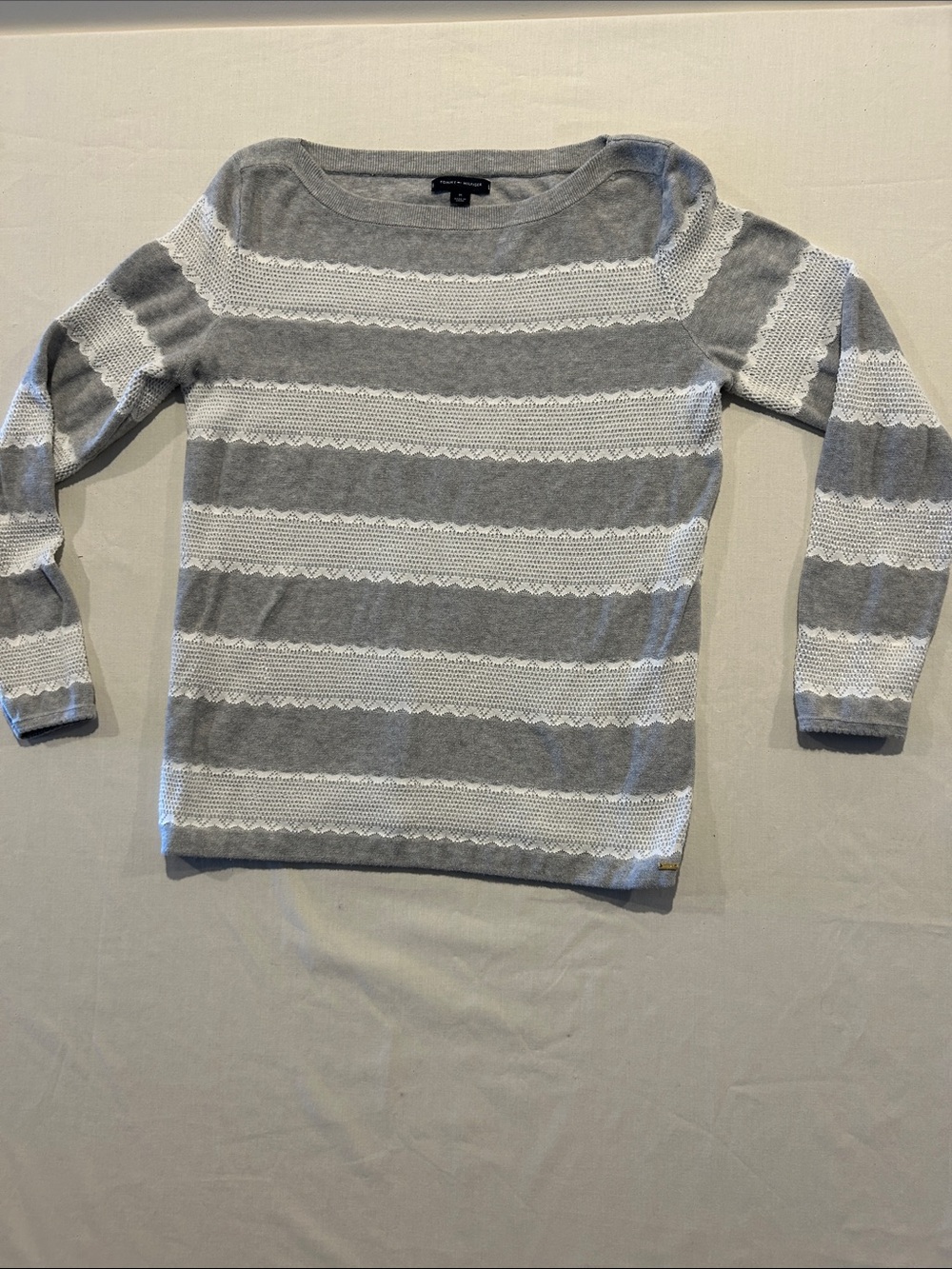 Tommy Hilfiger Gray & White Striped Knit Sweater - Women